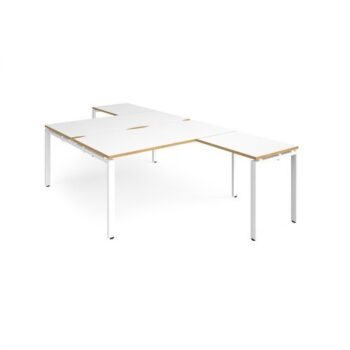 Adapt back to back desks 1600mm x 1600mm with 800mm return desks - white frame White Top with oak edge - ER16168-WH-WO