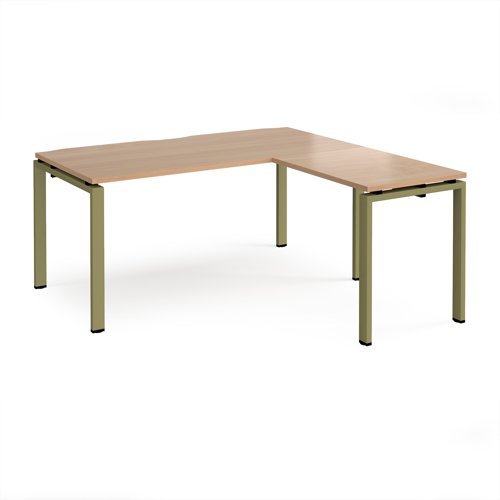 Adapt desk 1600mm x 800mm with 800mm return desk - green frame Beech top - ER1688-GN-B
