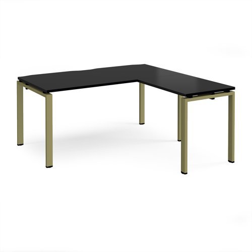 Adapt desk 1600mm x 800mm with 800mm return desk - green frame black top - ER1688-GN-BK