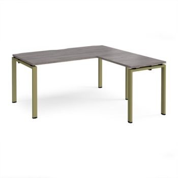 Adapt desk 1600mm x 800mm with 800mm return desk - green frame Grey Oak Top - ER1688-GN-GO