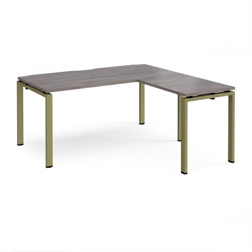 Adapt desk 1600mm x 800mm with 800mm return desk - green frame Grey Oak Top - ER1688-GN-GO