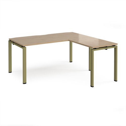 Adapt desk 1600mm x 800mm with 800mm return desk - green frame Kendal Oak Top - ER1688-GN-KO