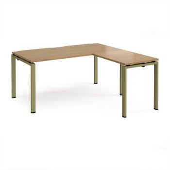 Adapt desk 1600mm x 800mm with 800mm return desk - green frame Oak Top - ER1688-GN-O