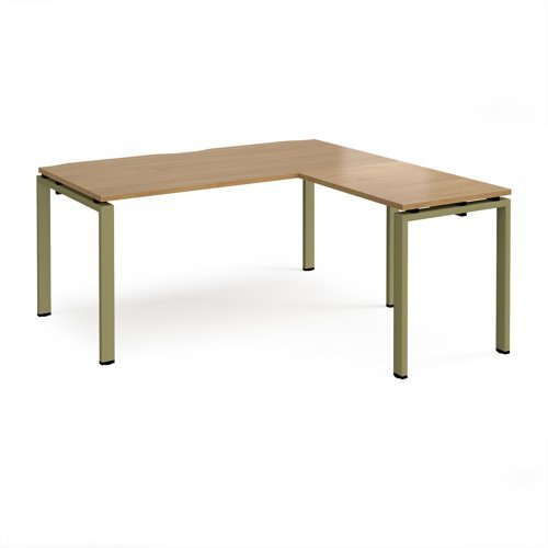 Adapt desk 1600mm x 800mm with 800mm return desk - green frame Oak Top - ER1688-GN-O