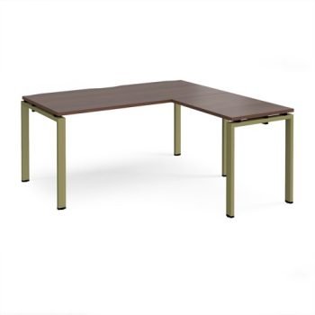 Adapt desk 1600mm x 800mm with 800mm return desk - green frame Walnut top - ER1688-GN-W