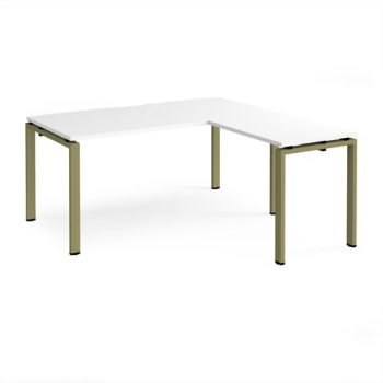 Adapt desk 1600mm x 800mm with 800mm return desk - green frame White Top - ER1688-GN-WH