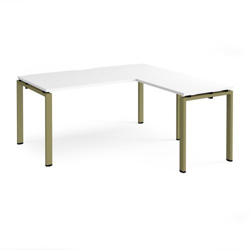 Adapt desk 1600mm x 800mm with 800mm return desk - green frame White Top - ER1688-GN-WH