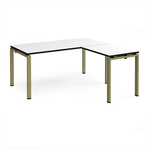 Adapt desk 1600mm x 800mm with 800mm return desk - green frame White Top black edge - ER1688-GN-WK