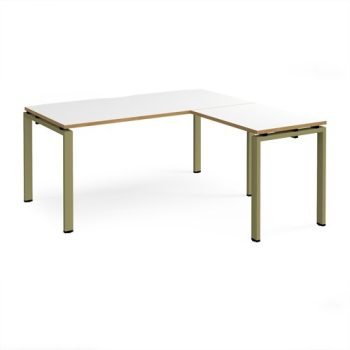 Adapt desk 1600mm x 800mm with 800mm return desk - green frame White Top oak edge - ER1688-GN-WO