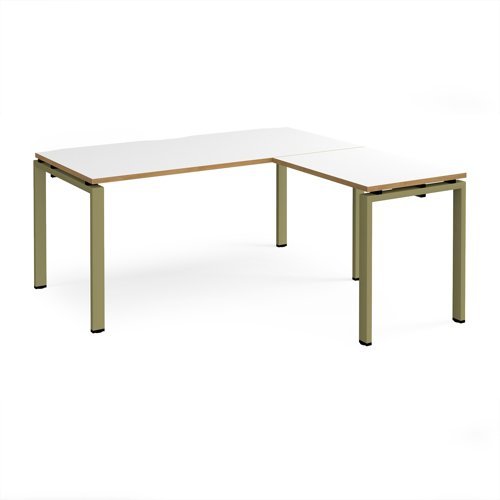 Adapt desk 1600mm x 800mm with 800mm return desk - green frame White Top oak edge - ER1688-GN-WO