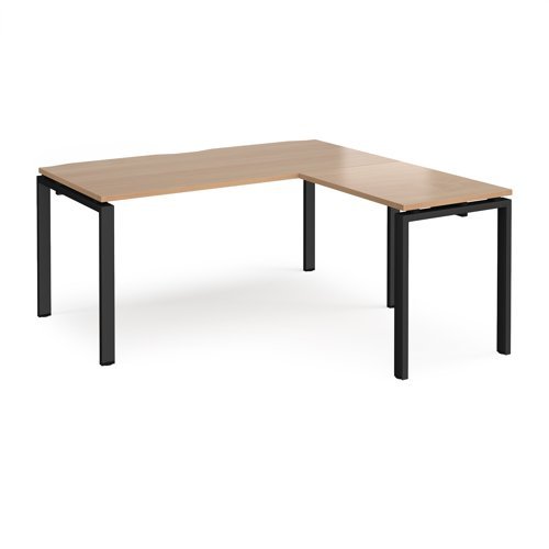 Adapt desk 1600mm x 800mm with 800mm return desk - black frame Beech top - ER1688-K-B