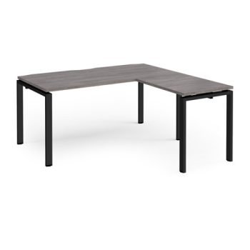 Adapt desk 1600mm x 800mm with 800mm return desk - black frame Grey Oak Top - ER1688-K-GO