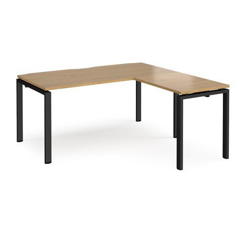 Adapt desk 1600mm x 800mm with 800mm return desk - black frame Oak Top - ER1688-K-O