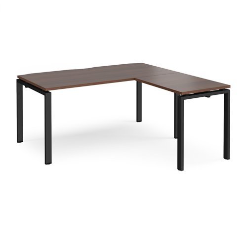 Adapt desk 1600mm x 800mm with 800mm return desk - black frame Walnut top - ER1688-K-W