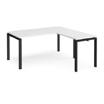 Adapt desk 1600mm x 800mm with 800mm return desk - black frame White Top - ER1688-K-WH