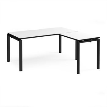 Adapt desk 1600mm x 800mm with 800mm return desk - black frame White Top black edge - ER1688-K-WK