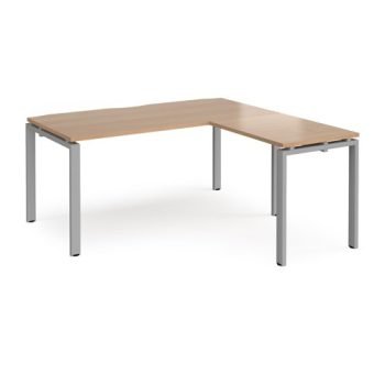 Adapt desk 1600mm x 800mm with 800mm return desk - silver frame Beech top - ER1688-S-B