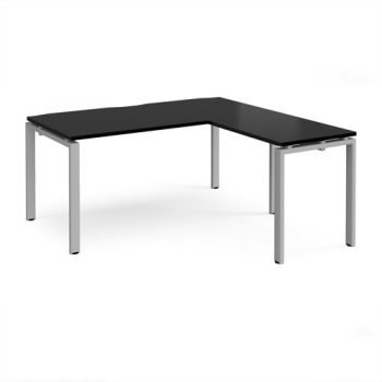Adapt desk 1600mm x 800mm with 800mm return desk - silver frame black top - ER1688-S-BK