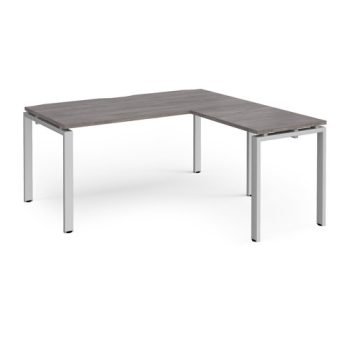 Adapt desk 1600mm x 800mm with 800mm return desk - silver frame Grey Oak Top - ER1688-S-GO