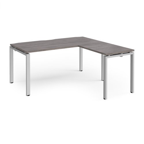 Adapt desk 1600mm x 800mm with 800mm return desk - silver frame Grey Oak Top - ER1688-S-GO