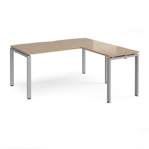 Adapt desk 1600mm x 800mm with 800mm return desk - silver frame Kendal Oak Top - ER1688-S-KO