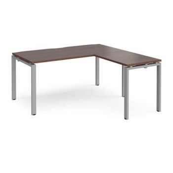 Adapt desk 1600mm x 800mm with 800mm return desk - silver frame Walnut top - ER1688-S-W