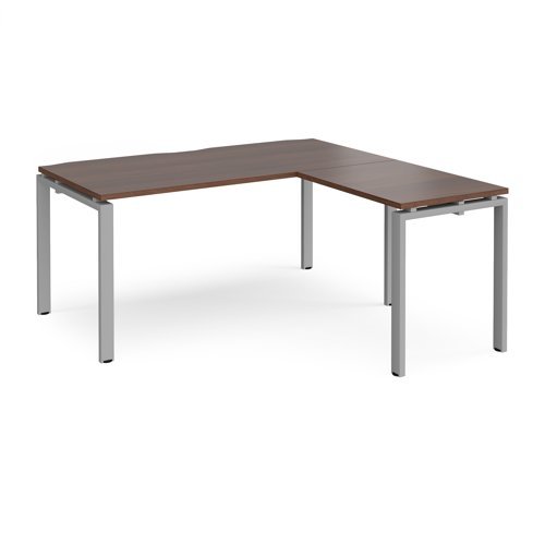 Adapt desk 1600mm x 800mm with 800mm return desk - silver frame Walnut top - ER1688-S-W