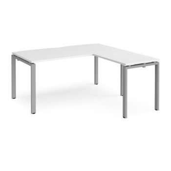 Adapt desk 1600mm x 800mm with 800mm return desk - silver frame White Top - ER1688-S-WH