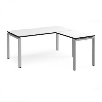 Adapt desk 1600mm x 800mm with 800mm return desk - silver frame White Top black edge - ER1688-S-WK