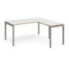 Adapt desk 1600mm x 800mm with 800mm return desk - silver frame White Top with oak edge - ER1688-S-WO