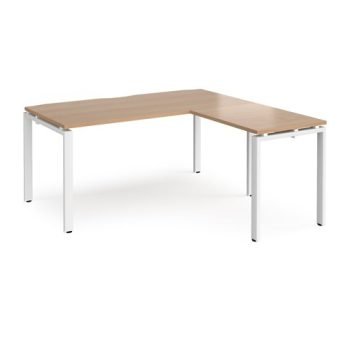 Adapt desk 1600mm x 800mm with 800mm return desk - white frame Beech top - ER1688-WH-B