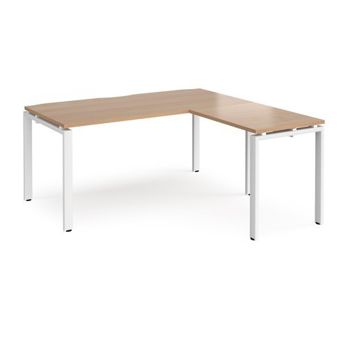 Adapt desk 1600mm x 800mm with 800mm return desk - white frame Beech top - ER1688-WH-B