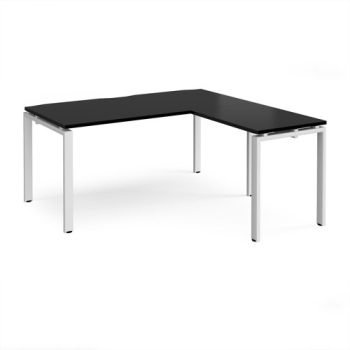 Adapt desk 1600mm x 800mm with 800mm return desk - white frame black top - ER1688-WH-BK