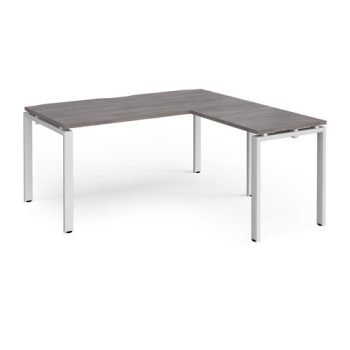 Adapt desk 1600mm x 800mm with 800mm return desk - white frame Grey Oak Top - ER1688-WH-GO