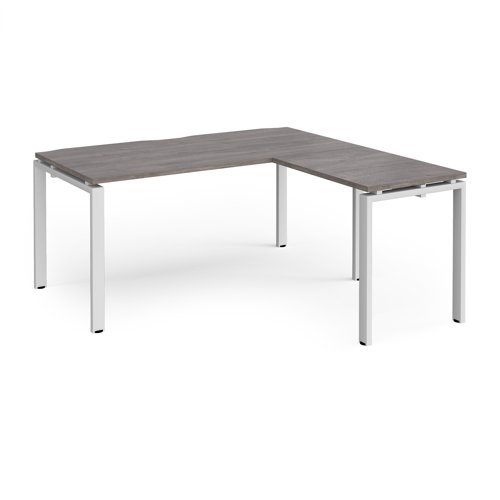 Adapt desk 1600mm x 800mm with 800mm return desk - white frame Grey Oak Top - ER1688-WH-GO