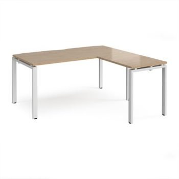 Adapt desk 1600mm x 800mm with 800mm return desk - white frame Kendal Oak Top - ER1688-WH-KO