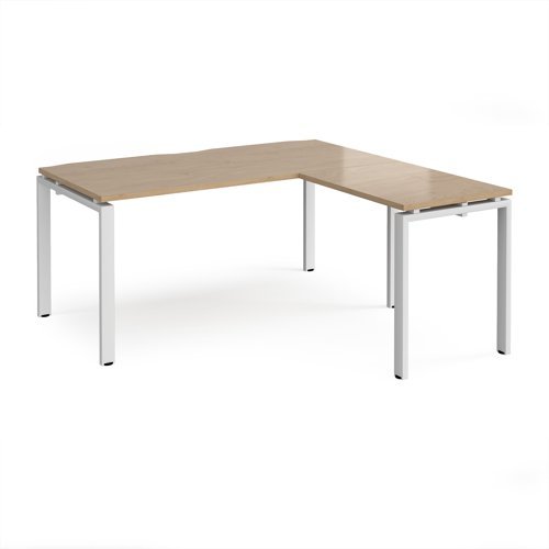 Adapt desk 1600mm x 800mm with 800mm return desk - white frame Kendal Oak Top - ER1688-WH-KO
