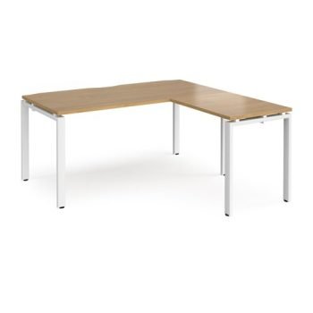 Adapt desk 1600mm x 800mm with 800mm return desk - white frame Oak Top - ER1688-WH-O
