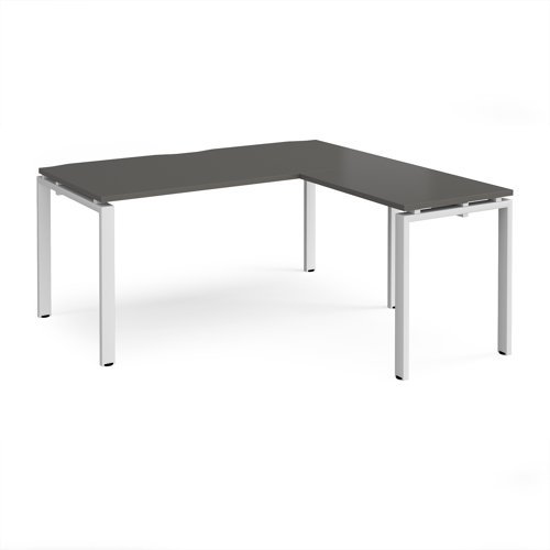 Adapt desk 1600mm x 800mm with 800mm return desk - white frame storm grey top - ER1688-WH-OG