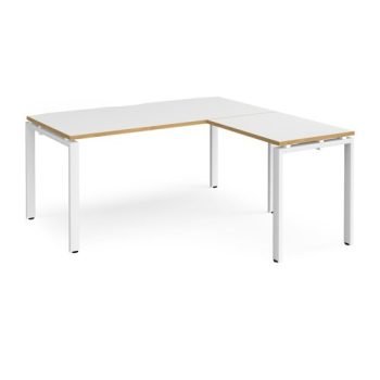 Adapt desk 1600mm x 800mm with 800mm return desk - white frame White Top with oak edge - ER1688-WH-WO