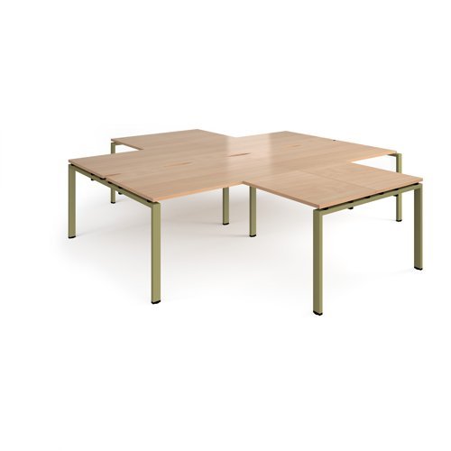 Adapt back to back 4 desk cluster 2800mm x 1600mm with 800mm return desks - green frame Beech top - ER28168-GN-B