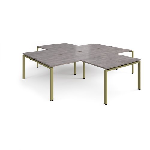 Adapt back to back 4 desk cluster 2800mm x 1600mm with 800mm return desks - green frame Grey Oak Top - ER28168-GN-GO