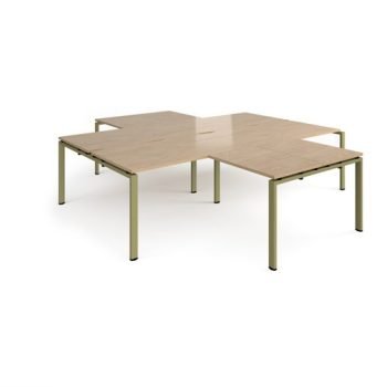 Adapt back to back 4 desk cluster 2800mm x 1600mm with 800mm return desks - green frame Kendal Oak Top - ER28168-GN-KO