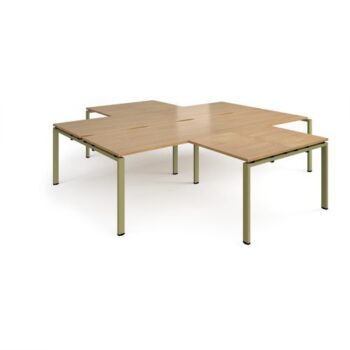 Adapt back to back 4 desk cluster 2800mm x 1600mm with 800mm return desks - green frame Oak Top - ER28168-GN-O
