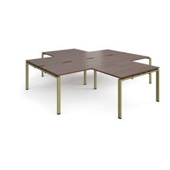 Adapt back to back 4 desk cluster 2800mm x 1600mm with 800mm return desks - green frame Walnut top - ER28168-GN-W