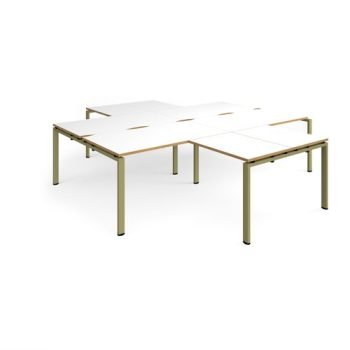 Adapt back to back 4 desk cluster 2800mm x 1600mm with 800mm return desks - green frame White Top oak edge - ER28168-GN-WO