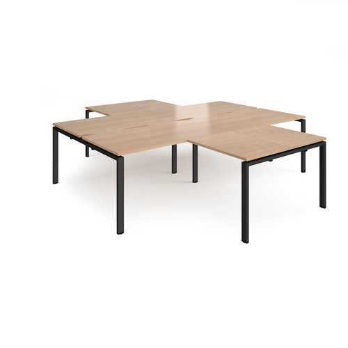 Adapt back to back 4 desk cluster 2800mm x 1600mm with 800mm return desks - black frame Beech top - ER28168-K-B