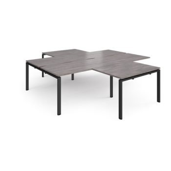 Adapt back to back 4 desk cluster 2800mm x 1600mm with 800mm return desks - black frame Grey Oak Top - ER28168-K-GO