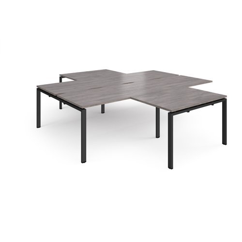 Adapt back to back 4 desk cluster 2800mm x 1600mm with 800mm return desks - black frame Grey Oak Top - ER28168-K-GO