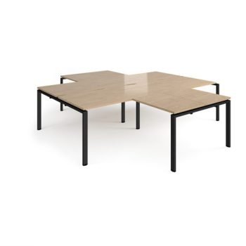 Adapt back to back 4 desk cluster 2800mm x 1600mm with 800mm return desks - black frame Kendal Oak Top - ER28168-K-KO
